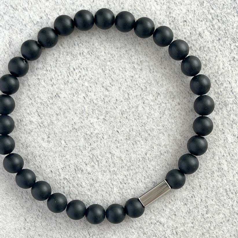 Matte Onyx Beaded Bracelet with Stainless Steel Accent - 8mm