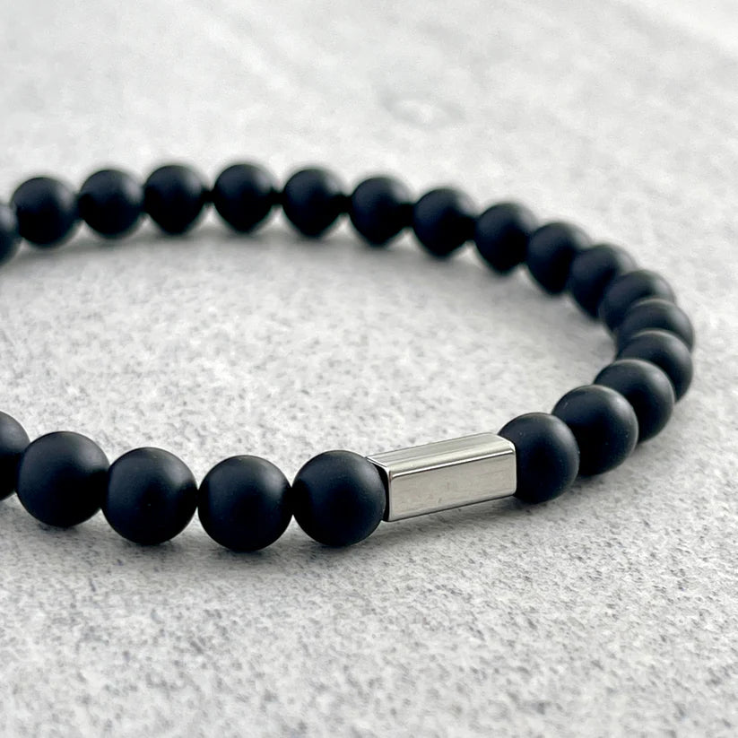 Matte Onyx Beaded Bracelet with Stainless Steel Accent - 8mm