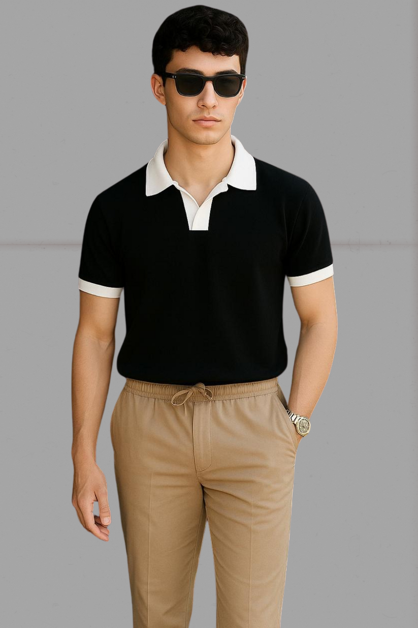 Flash Sale - Premium Polo With White Collar & White Rib - Black