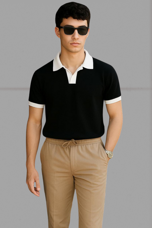 Flash Sale - Premium Polo With White Collar & White Rib - Black