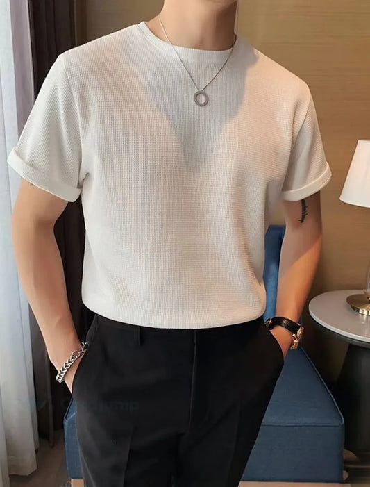 Flash Sale - Half Sleeves Waffle Knitted White