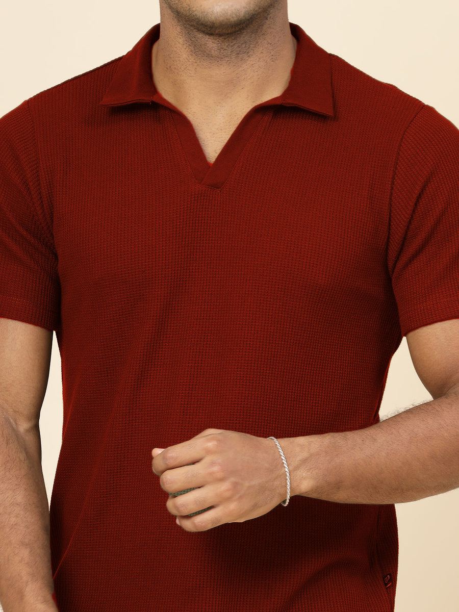 SOXAGE  - Premium Waffle Knitted Polo - Maroon