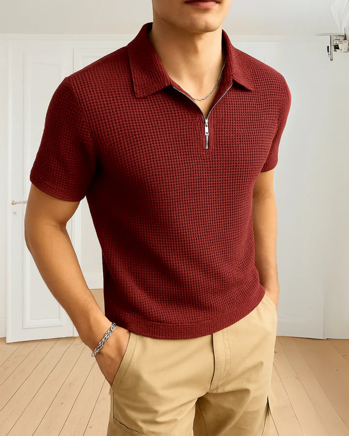 Soxage - Waffle Knitted Zipper Polo - Maroon