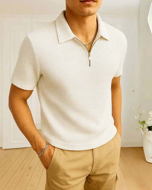 Soxage - Waffle Knitted Zipper Polo - White